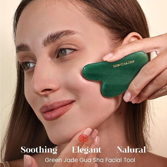 Rena Chris Gua Sha Facial Tools, Jade, Chinese, Massage for Jawline & Puffiness - Picture 3 of 8